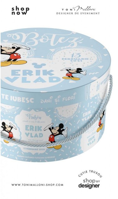 Cutie albastra cu Mickey Mouse inspirata din desene animate pentru botez baieti 2